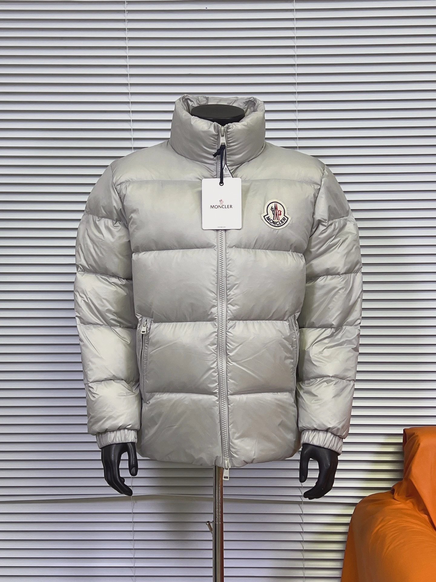 Moncler Down Jackets Short puffer jacket with stand collar — gray