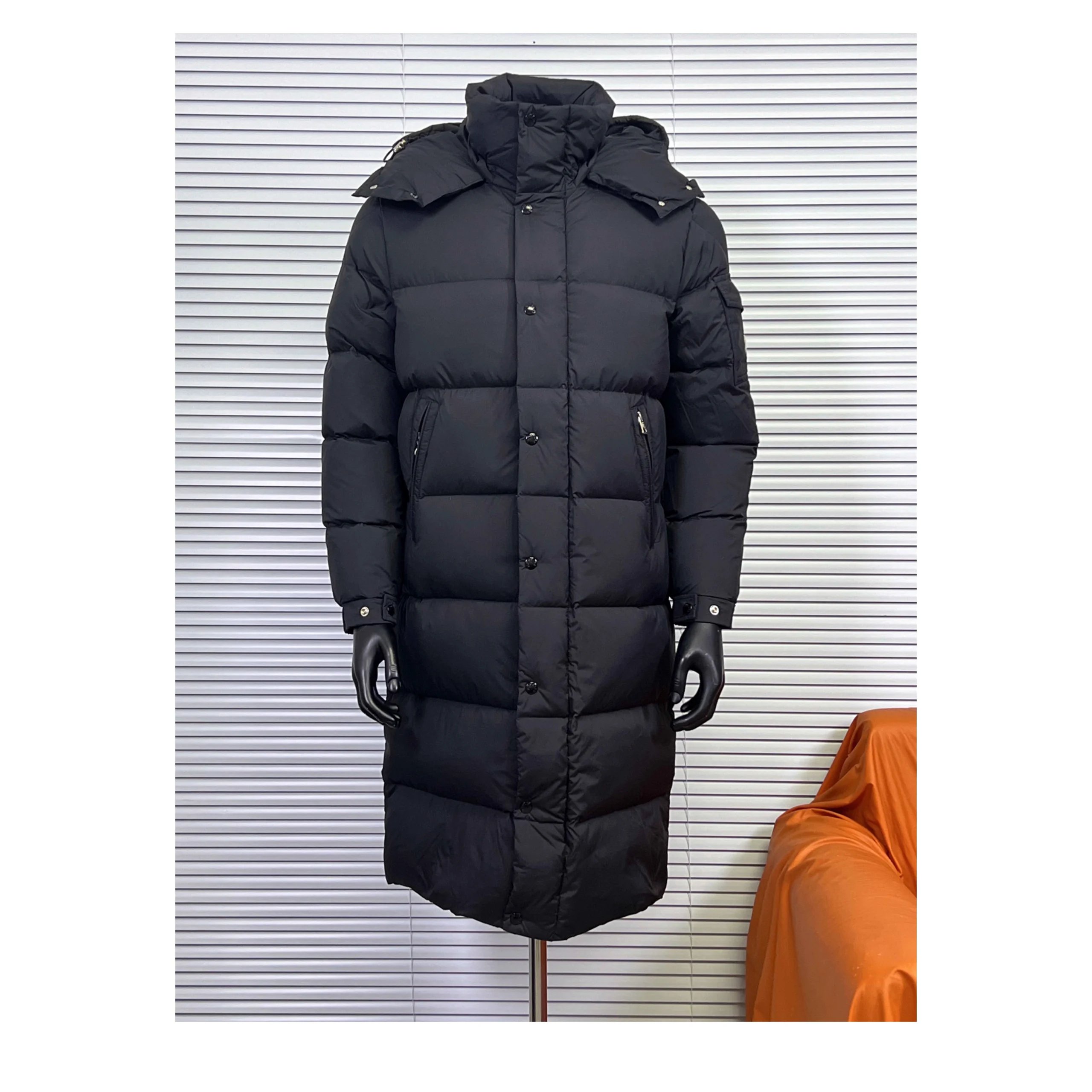 Black Long Puffer Coat with Hood