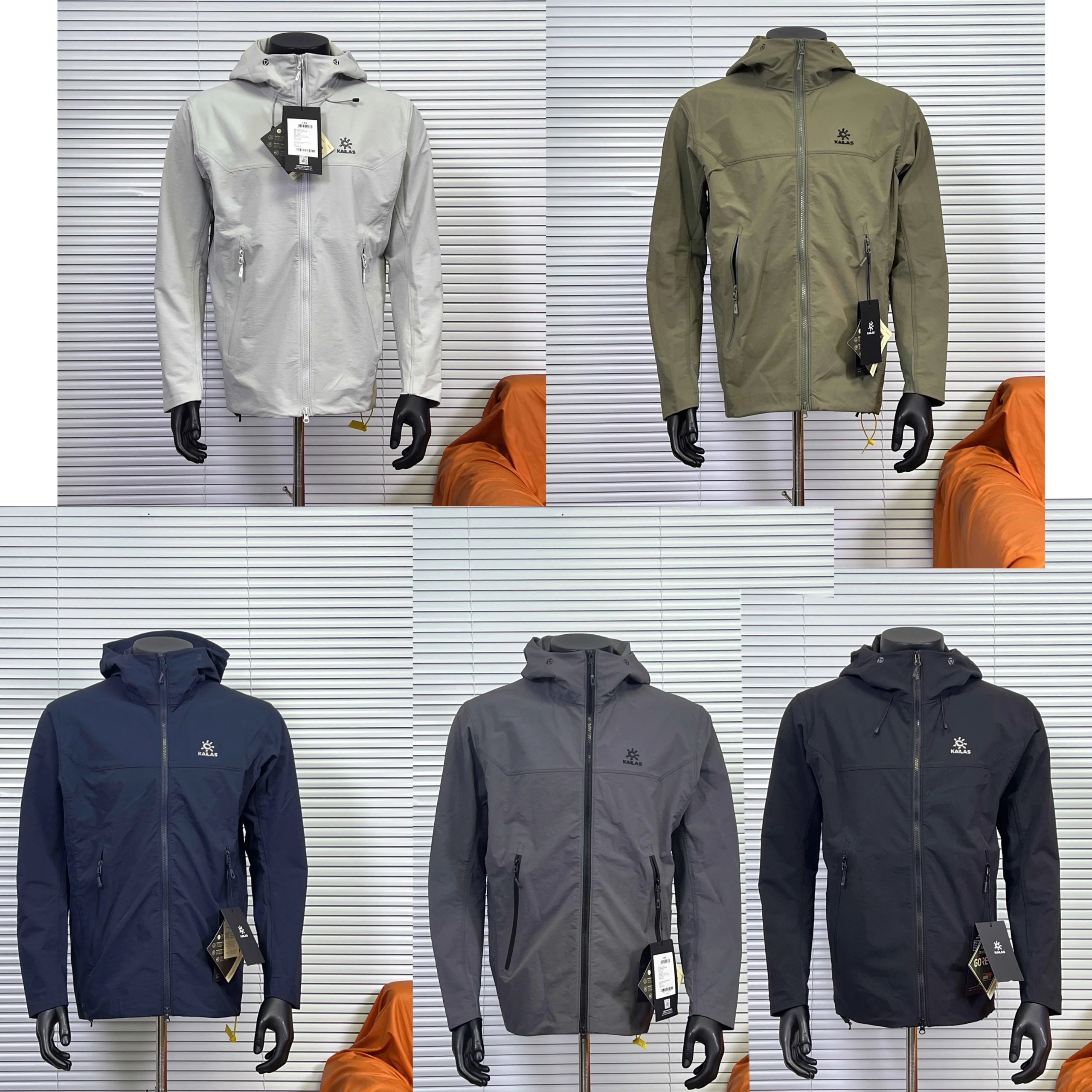 Kaleas Men's Hooded Waterproof Jacket in Grey, Olive, Navy, and Black