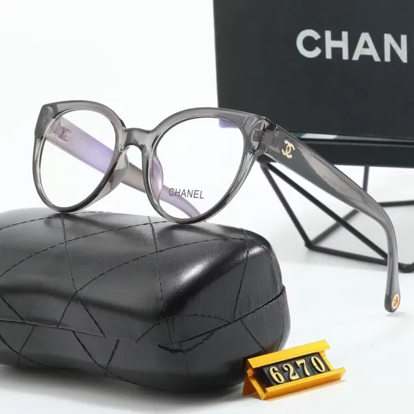 Chanel Optical Glasses Gray Transparent Frame with Gold CC Logo - 1