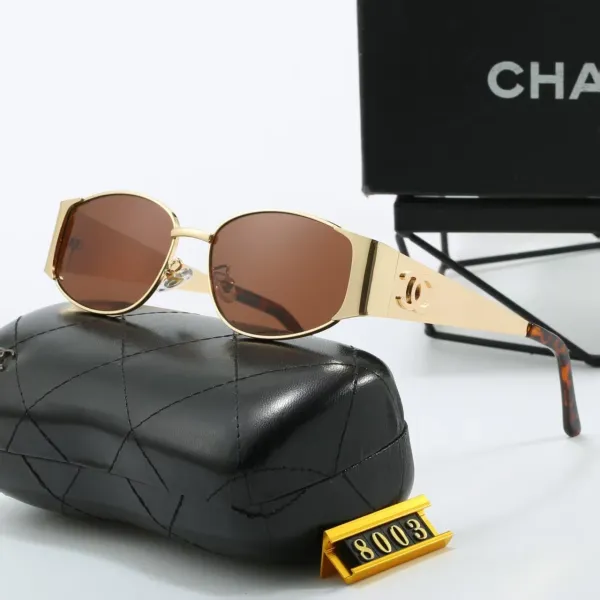 Chanel Gold-Tone Rectangular Sunglasses with Brown Lenses Eyewear - 1