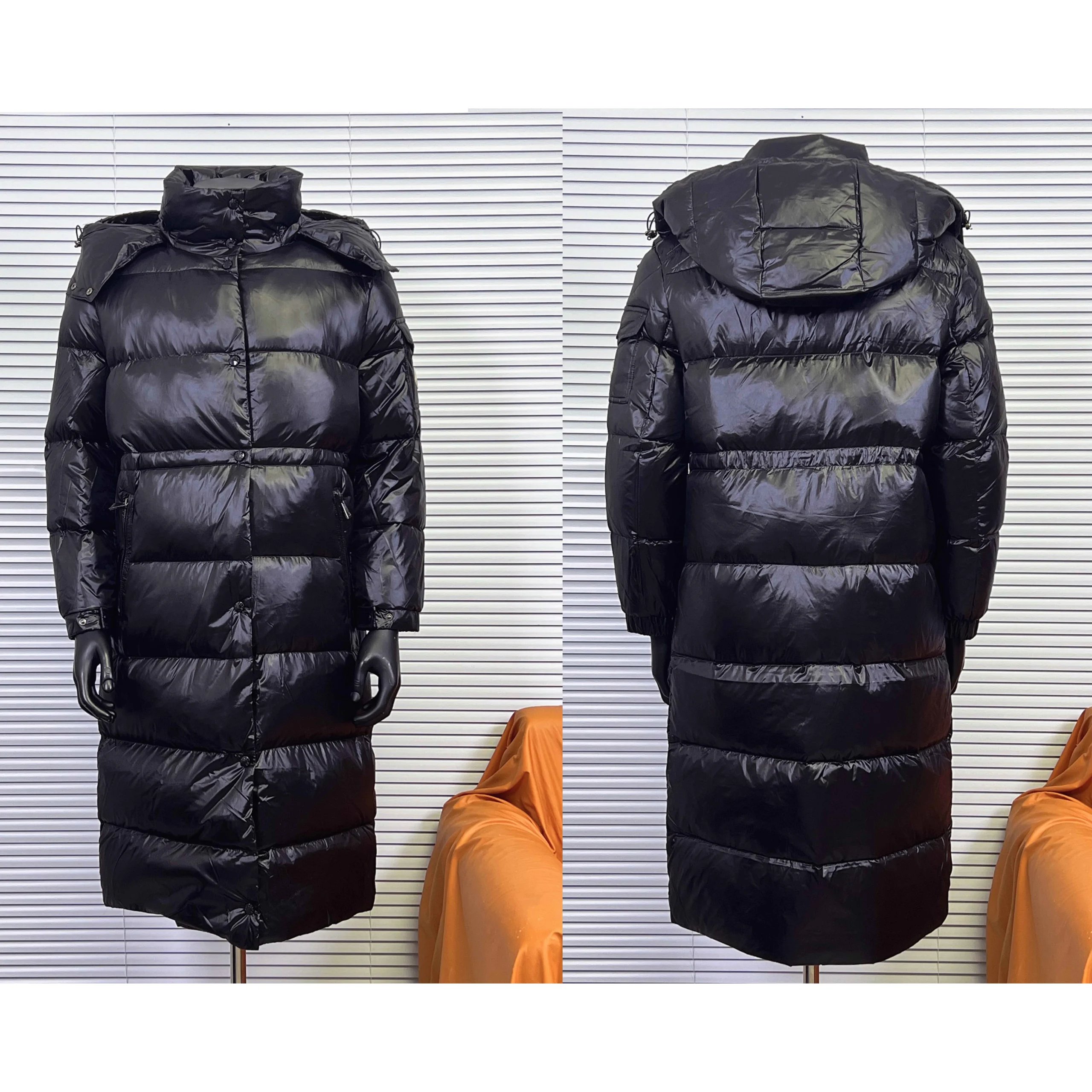 Black Long Puffer Coat with Hood
