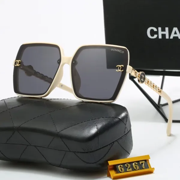 Chanel Square Frame Sunglasses Beige Gold-tone Chain Temples - 1