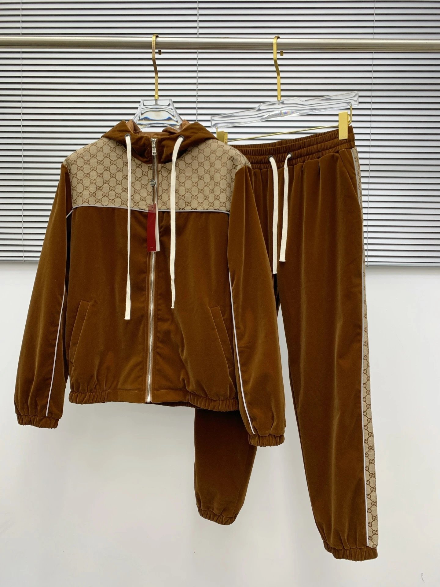 Gucci GG Monogram Velvet Tracksuit Brown - 1