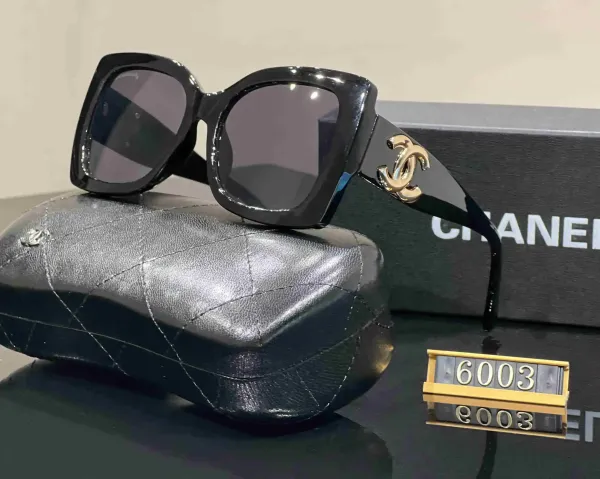 Chanel Square Frame Sunglasses Black with Gold CC Logo - 1