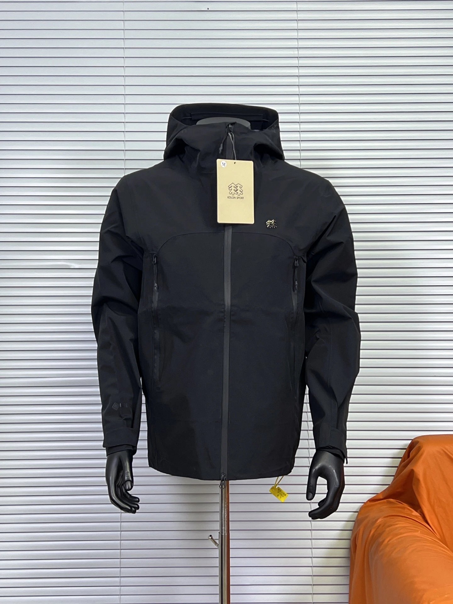 KOLON SPORT Jackets Hooded waterproof shell jacket with zip pockets — Black