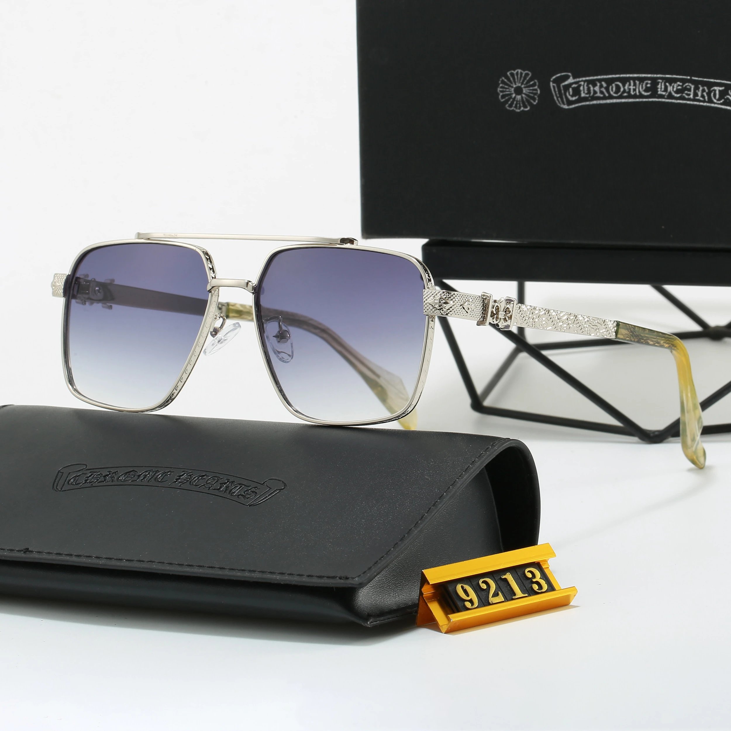 Chrome Hearts Aviator-Style Square Sunglasses Silver Gradient Purple