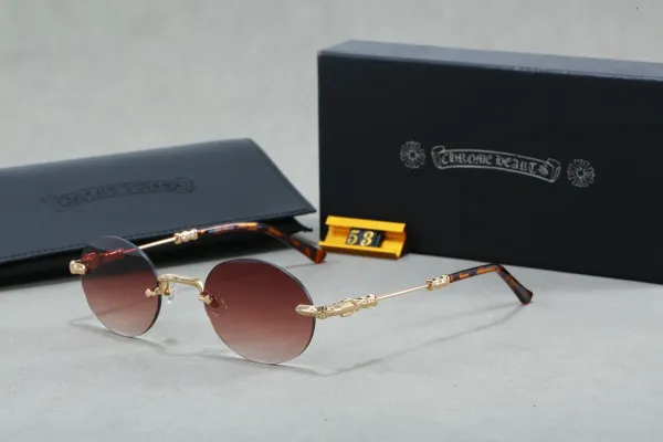 Chrome Hearts Round Rimless Sunglasses Tortoise Gold Gradient Eyewear - 1