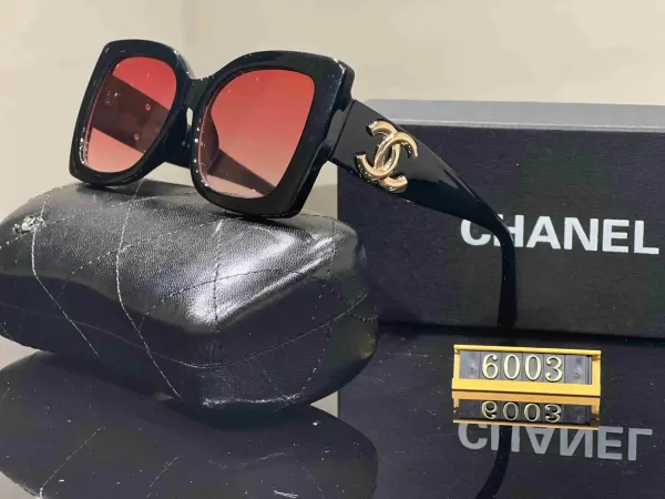 Chanel Square Frame Sunglasses with CC Logo and Gradient Red Lenses - 1