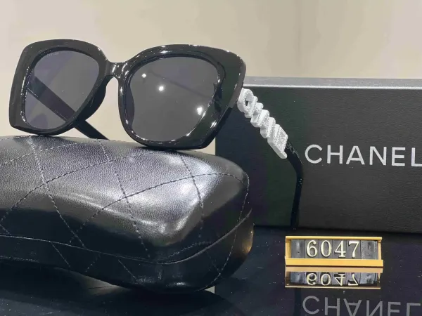 Chanel Cat-Eye Sunglasses with Crystal Logo Temples Black - 1