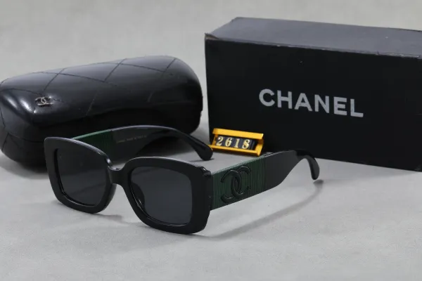 Chanel Square Frame Sunglasses with Green Ribbon and CC Logo Black - 1