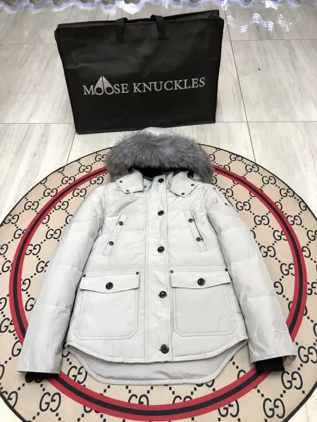 Moose Knuckles Parka with Fur Trim in Light Gray Down Jacket - 1