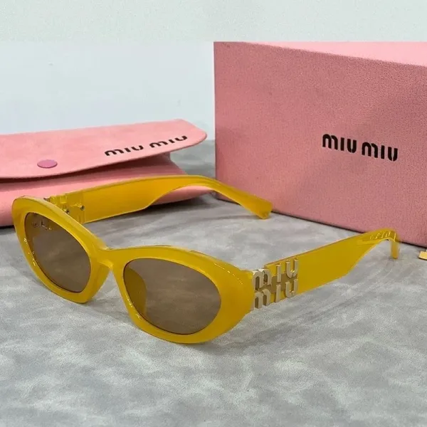 Miu Miu Cat-Eye Sunglasses Yellow Acetate with Logo Temples - 1