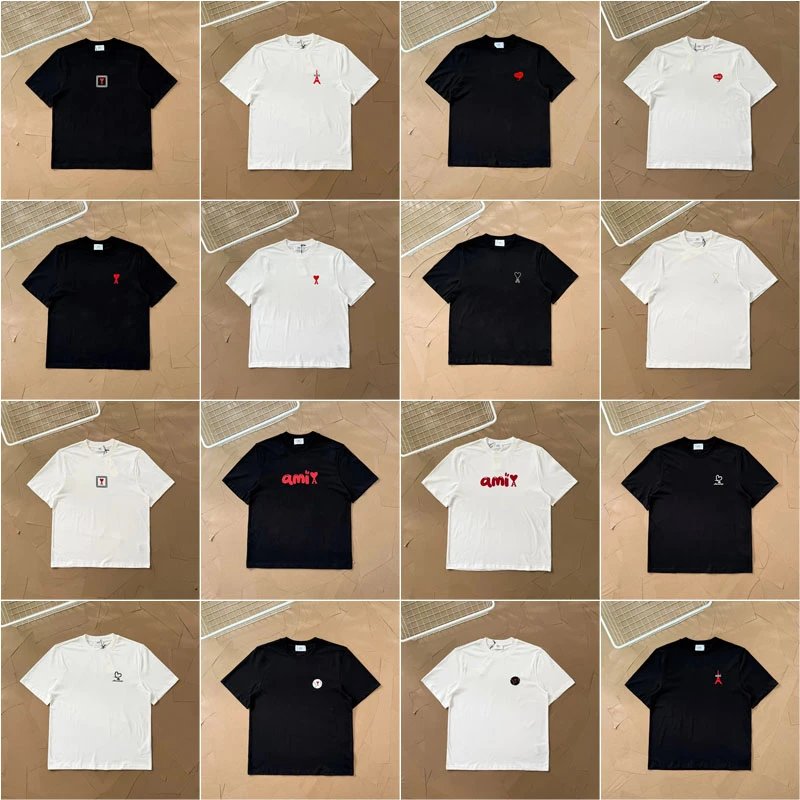Ami Black and White Short Sleeve T-Shirts