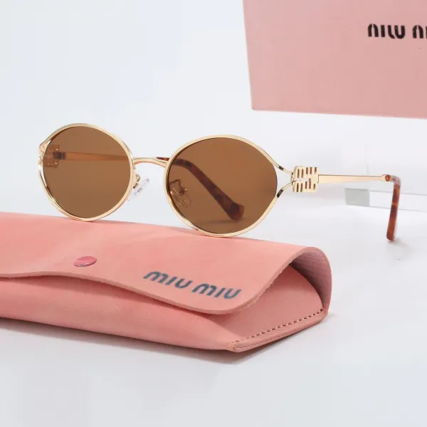 Miu Miu Round Frame Gold-Tone Sunglasses with Brown Lenses - 1