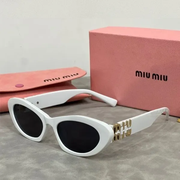 Miu Miu Cat-Eye Sunglasses White with Gold Logo Detail - 1