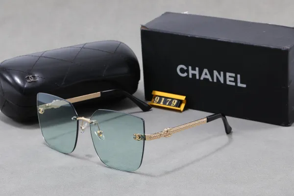 Chanel Square Rimless Sunglasses Green Gradient Gold - 1