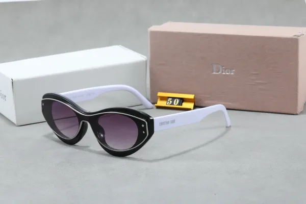 Dior Cat-Eye Sunglasses Black and White with Purple Gradient Lenses - 1