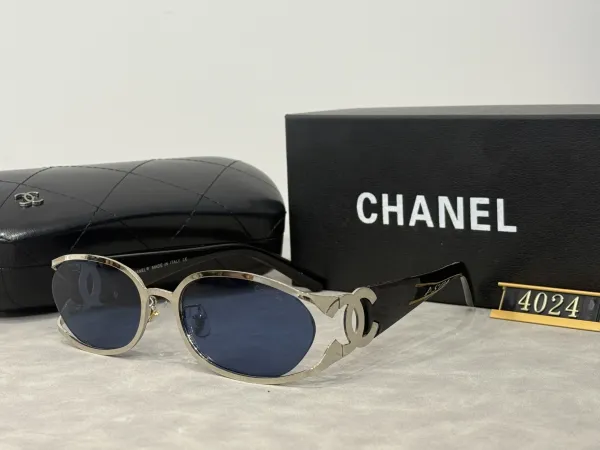Chanel CC Logo Sunglasses Silver Frame Blue Lens Eyewear - 1