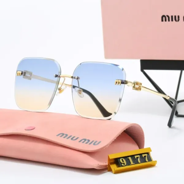 Miu Miu Square Rimless Gradient Blue-Gold Sunglasses - 1