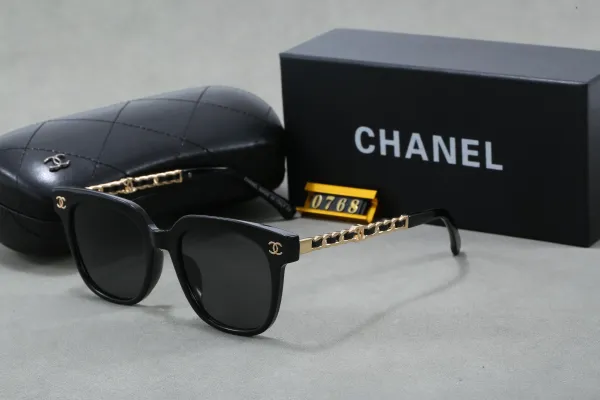 Chanel Chain Detail Black Acetate Sunglasses - 1