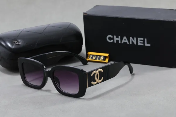 Chanel Square Frame Sunglasses with Gold CC Logo Black - 1
