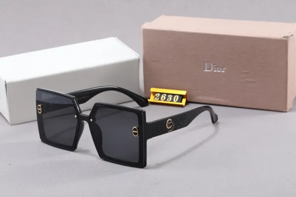 Dior Oversized Square Black Sunglasses with Gold CD Logo - 1