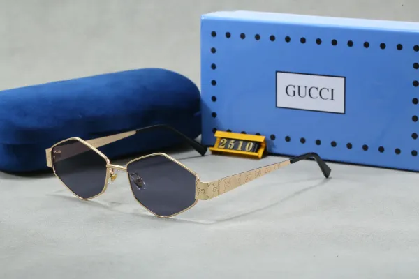 Gucci GG Marmont Hexagonal Gold Frame Sunglasses - 1