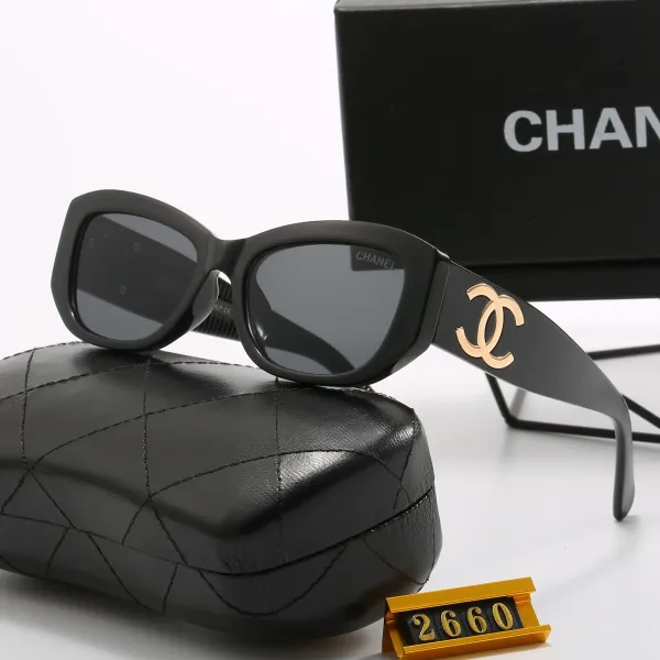 Chanel Rectangular Sunglasses Black with Gold CC Logo - 1