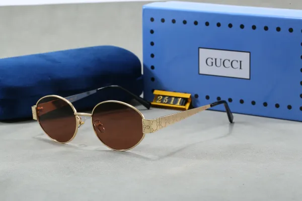Gucci GG Marmont Round Sunglasses Gold Brown - 1
