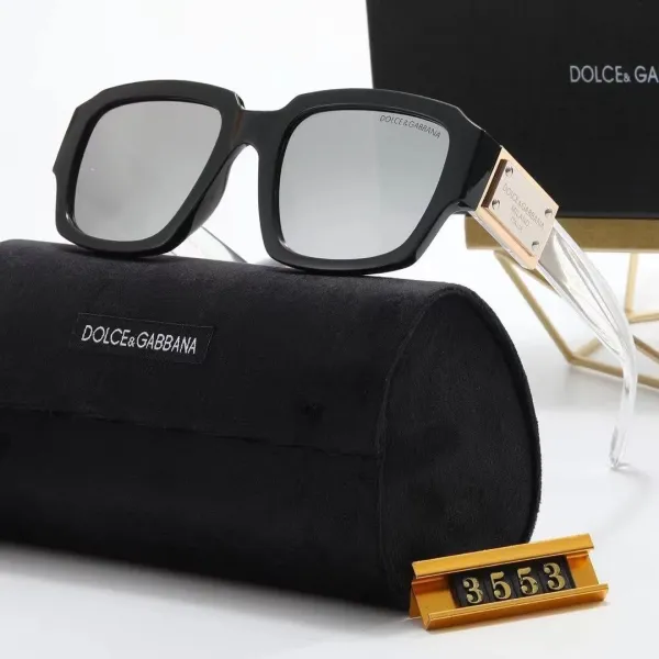 Dolce & Gabbana Oversized Square Sunglasses Black with Gold Accents and Silver Mirror Lenses - 1