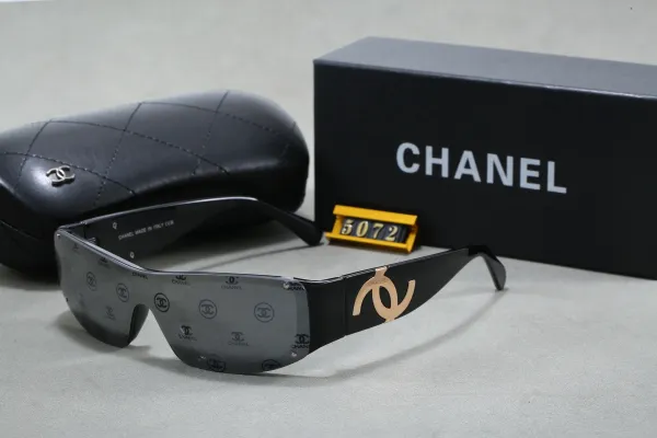 Chanel Shield Sunglasses Black with Gold CC Logo and Monogram Lens - 1