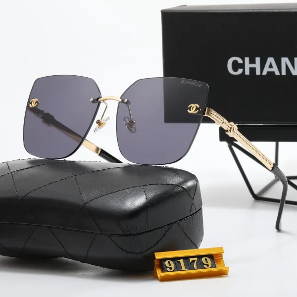 Chanel Square Frame Rimless Sunglasses with Gold CC Logo Black - 1