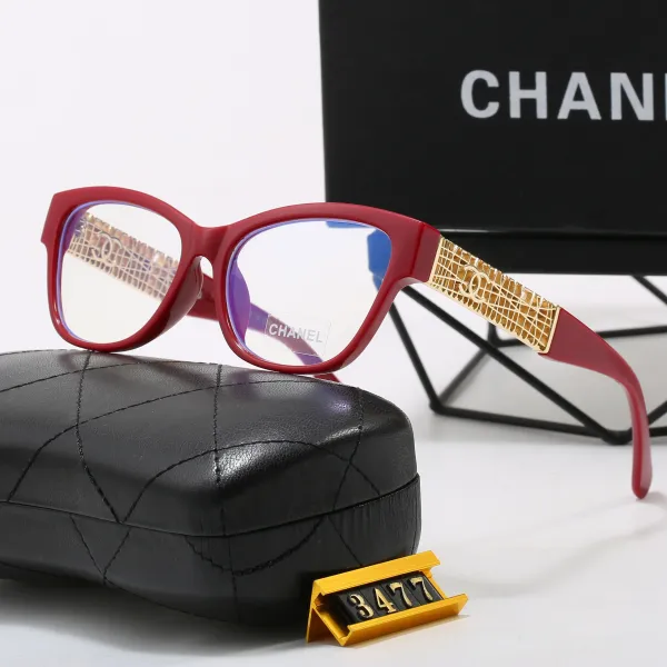 Chanel Optical Glasses Red Frame with Gold-tone CC Grid Temples - 1