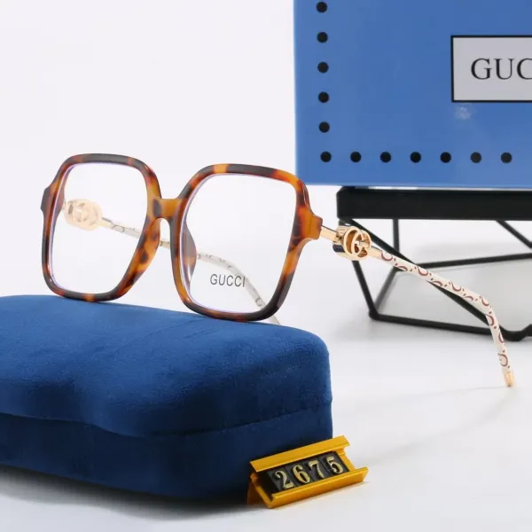 Gucci Square Frame Optical Glasses Tortoiseshell with GG Detail - 1