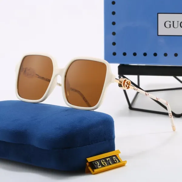 Gucci GG Marmont Square White Acetate Sunglasses with Brown Lenses - 1