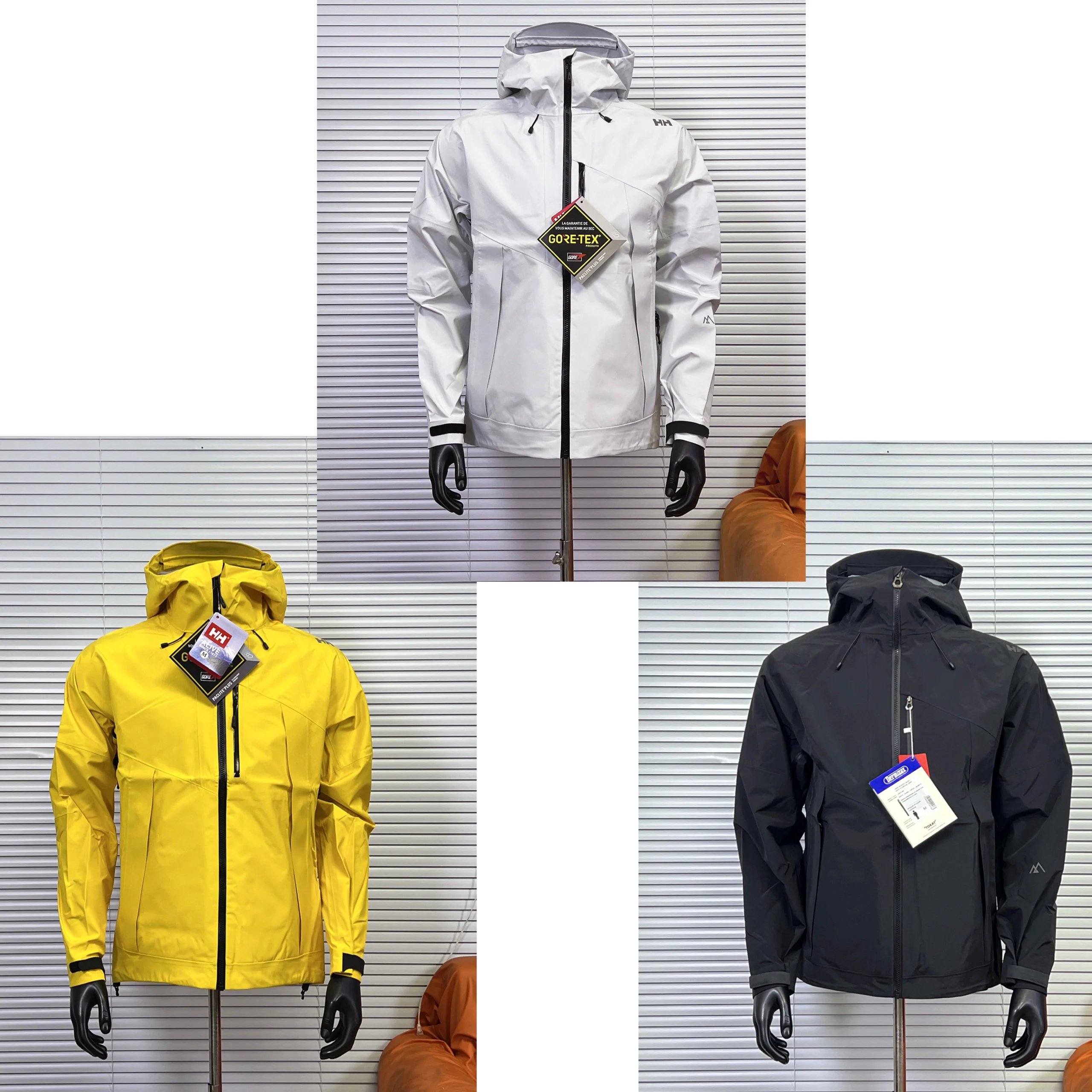 Helly Hansen White, Yellow, and Black Waterproof Jackets