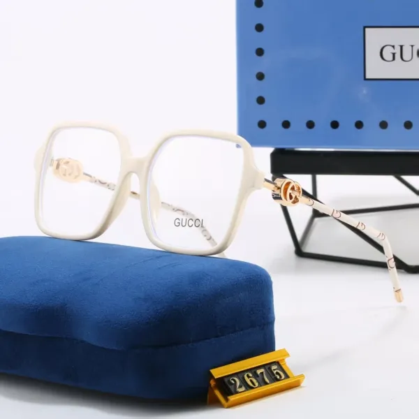 Gucci Square Frame Optical Glasses Cream with Gold Accents Eyewear - 1