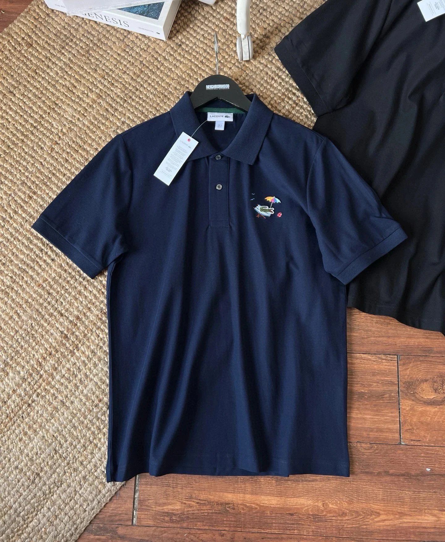 Lacoste x Neighborhood Classic Piqué Polo Navy with Embroidered Crocodile Beach Scene