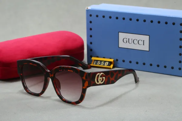 Gucci Tortoiseshell Acetate Sunglasses with Gold GG Logo - 1