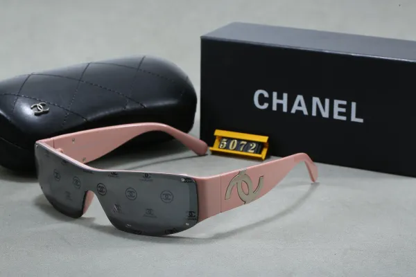Chanel Shield Sunglasses Pink Frame with CC Logo Lens - 1