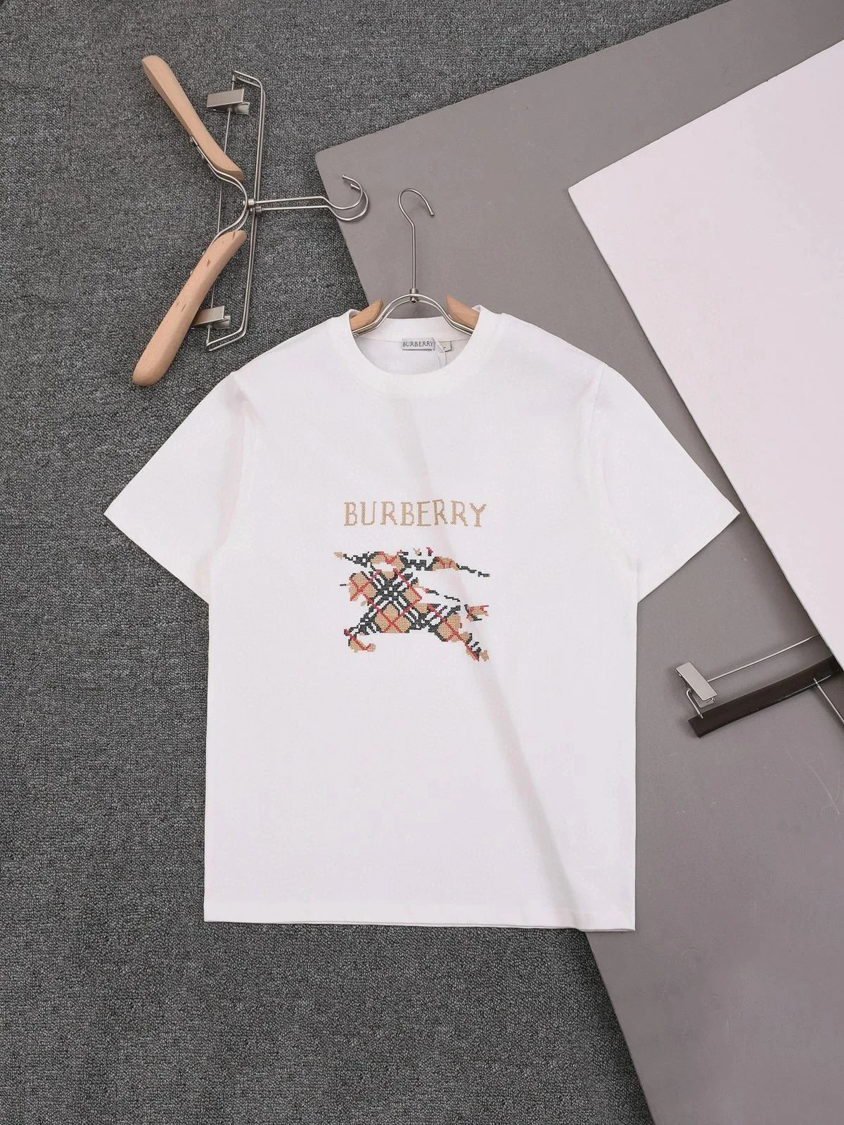 Burberry T-Shirts Check-trim crew-neck T-shirt — 37