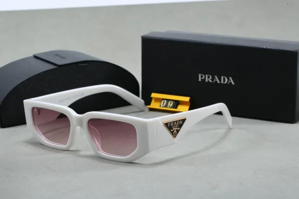 Prada Triangle Logo White Acetate Sunglasses with Pink Gradient Lenses - 1