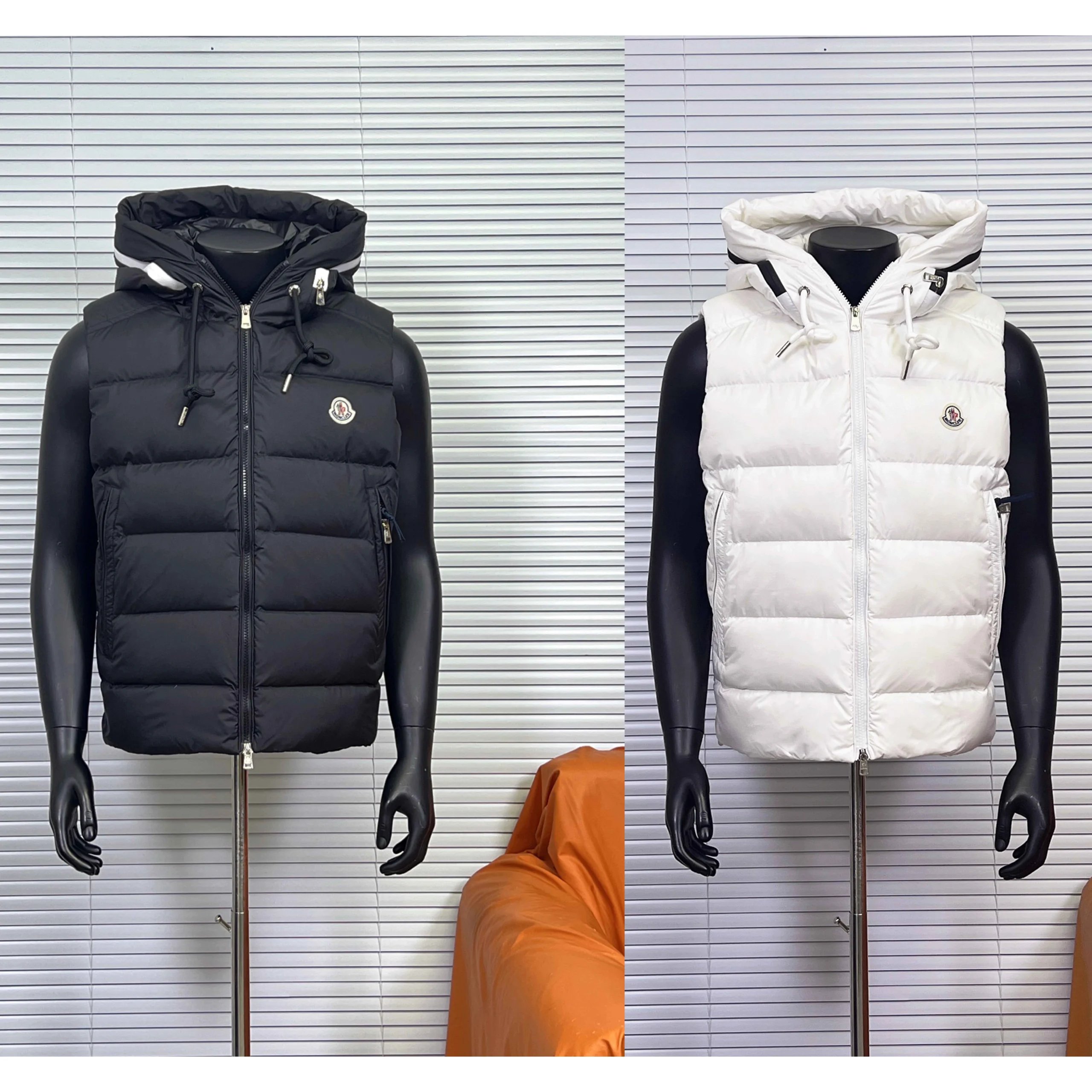 Moncler Black and White Hooded Puffer Vest