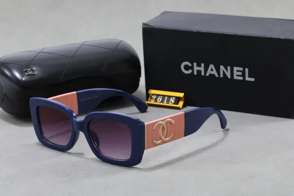 Chanel Square Frame Sunglasses Navy and Coral with CC Logo - 1