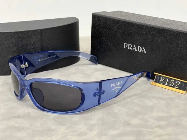 Prada Folding Sunglasses Blue Transparent Frame with Dark Lenses - 1