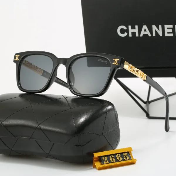 Chanel Square Frame Sunglasses Black with Gold CC Logo - 1