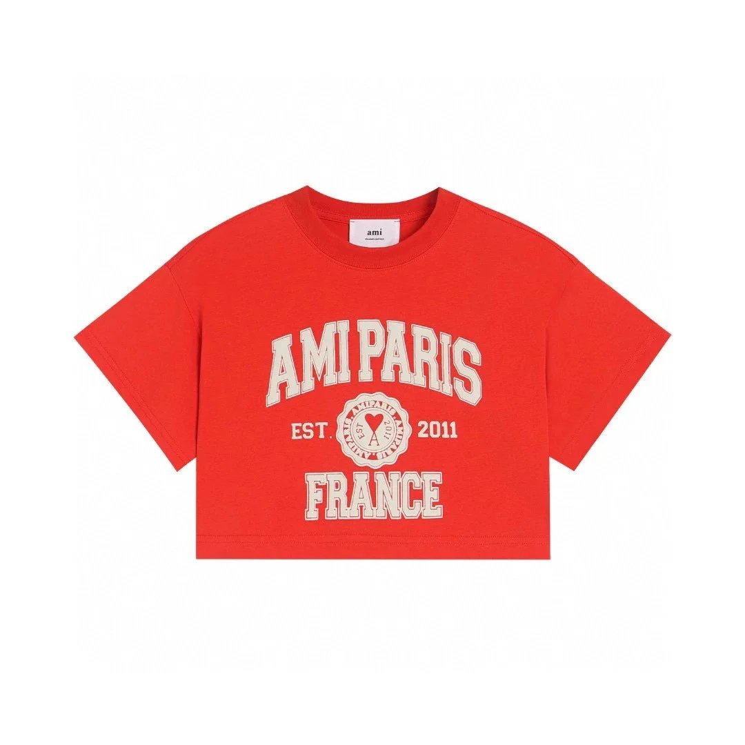 Ami Paris Cropped Graphic Tee Red T-Shirt - 1