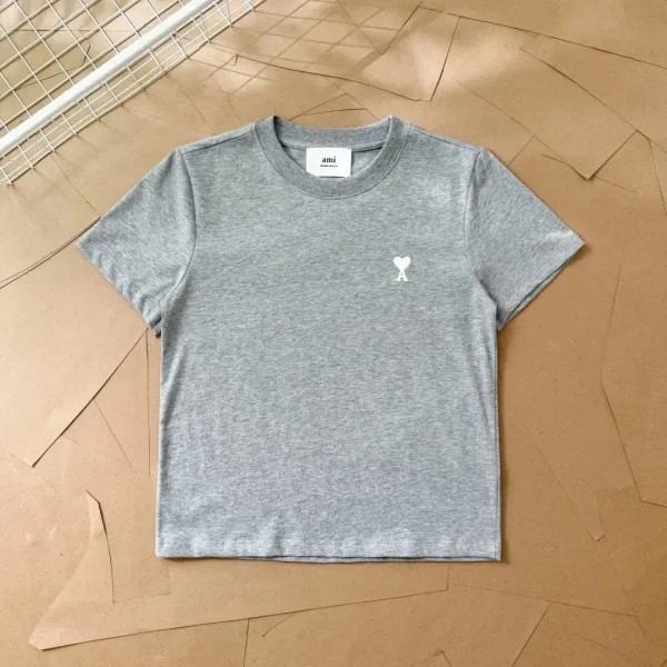 Ami Paris Heart Logo Gray T-Shirt - 1