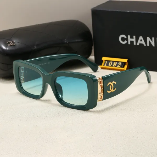 Chanel Square Frame Green Sunglasses with Gold CC Logo - 1